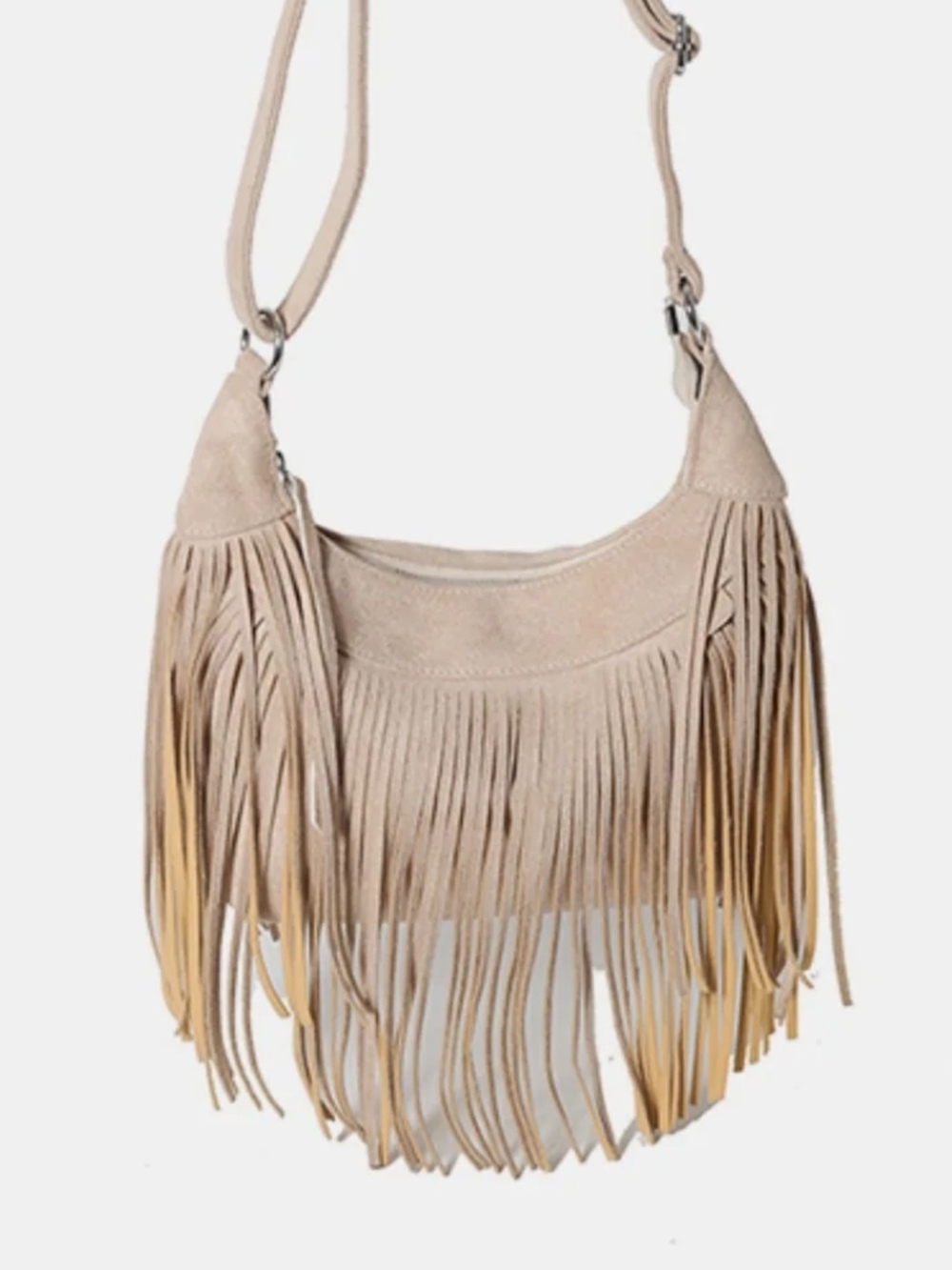 Others Follow Beige Fringe Suede Shoulder Bag